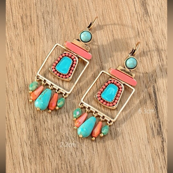 1pair Enamel Colored Drop Earrings, Random Bead Color - Picture 4 of 5